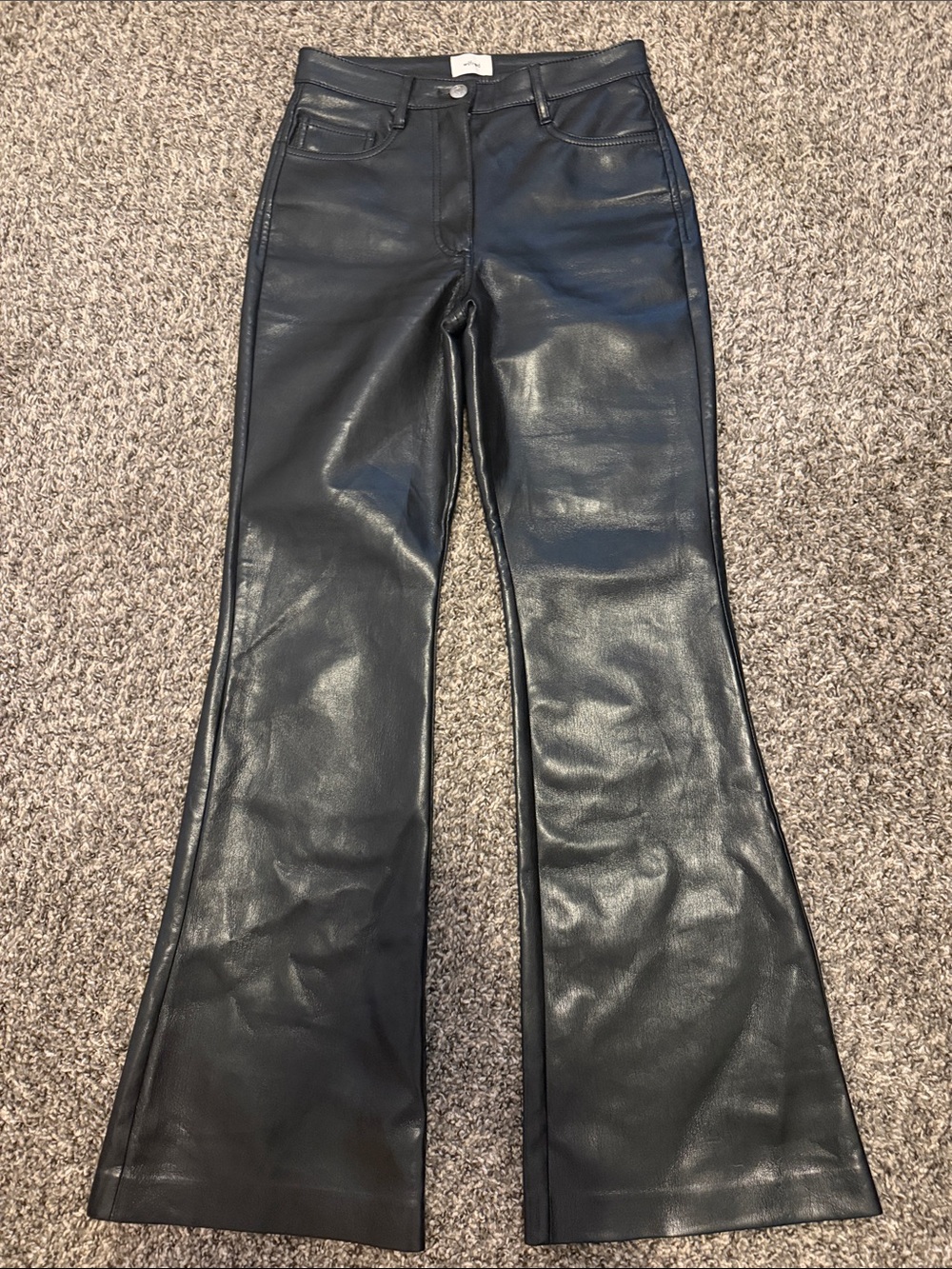 Aritzia Wilfred Black Faux Leather Flare Pants